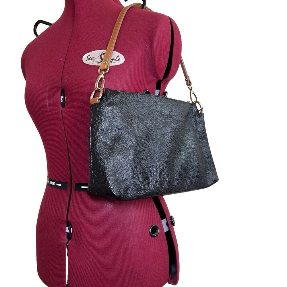 Valentina Italy Genuine Pebbled Leather Hobo Shoulder Purse Black Dual Zip Y2K